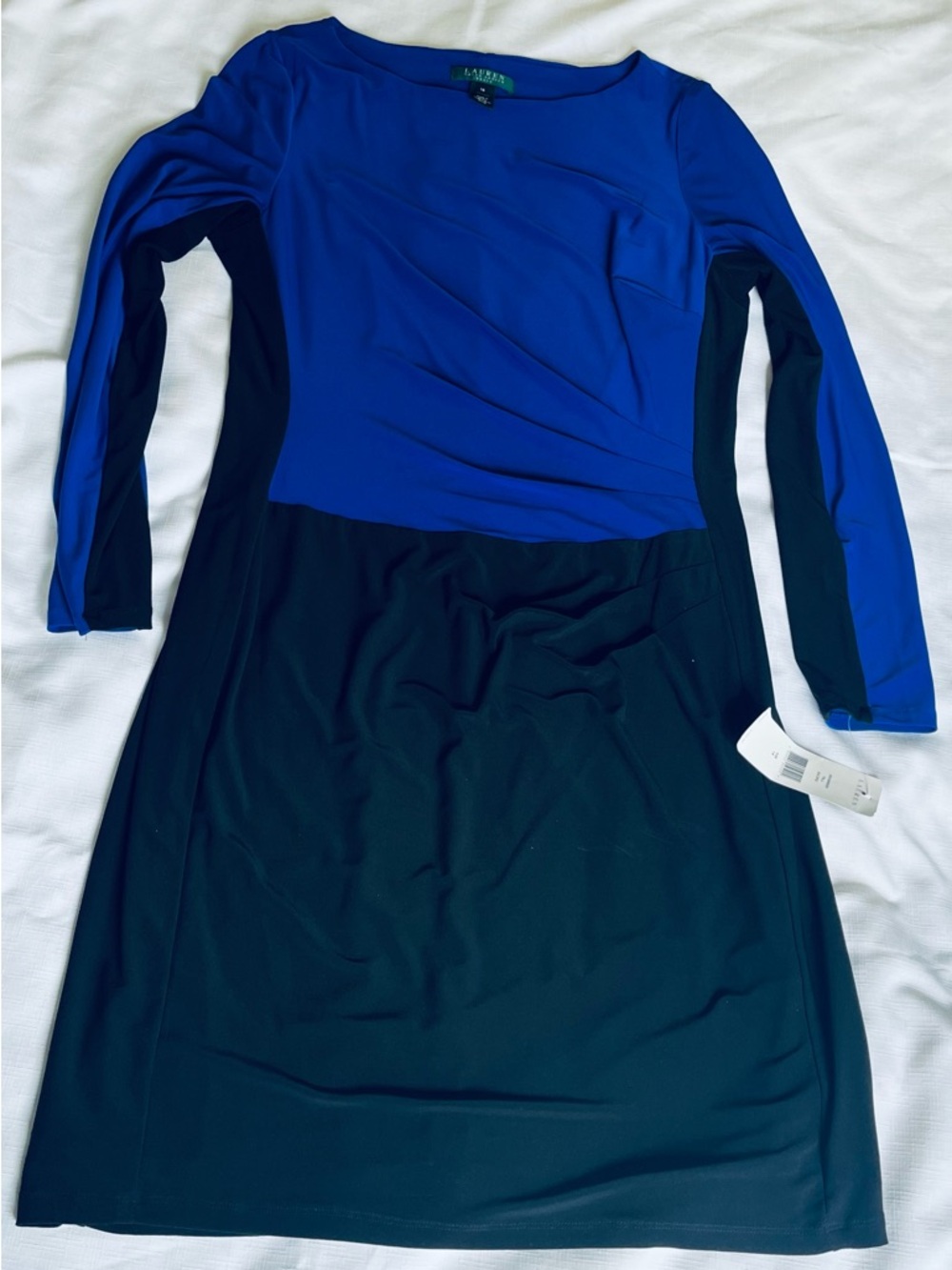👗NWT Polo by Ralph Lauren Royal Blue and Black Long Sleeve Boatneck Dress 14